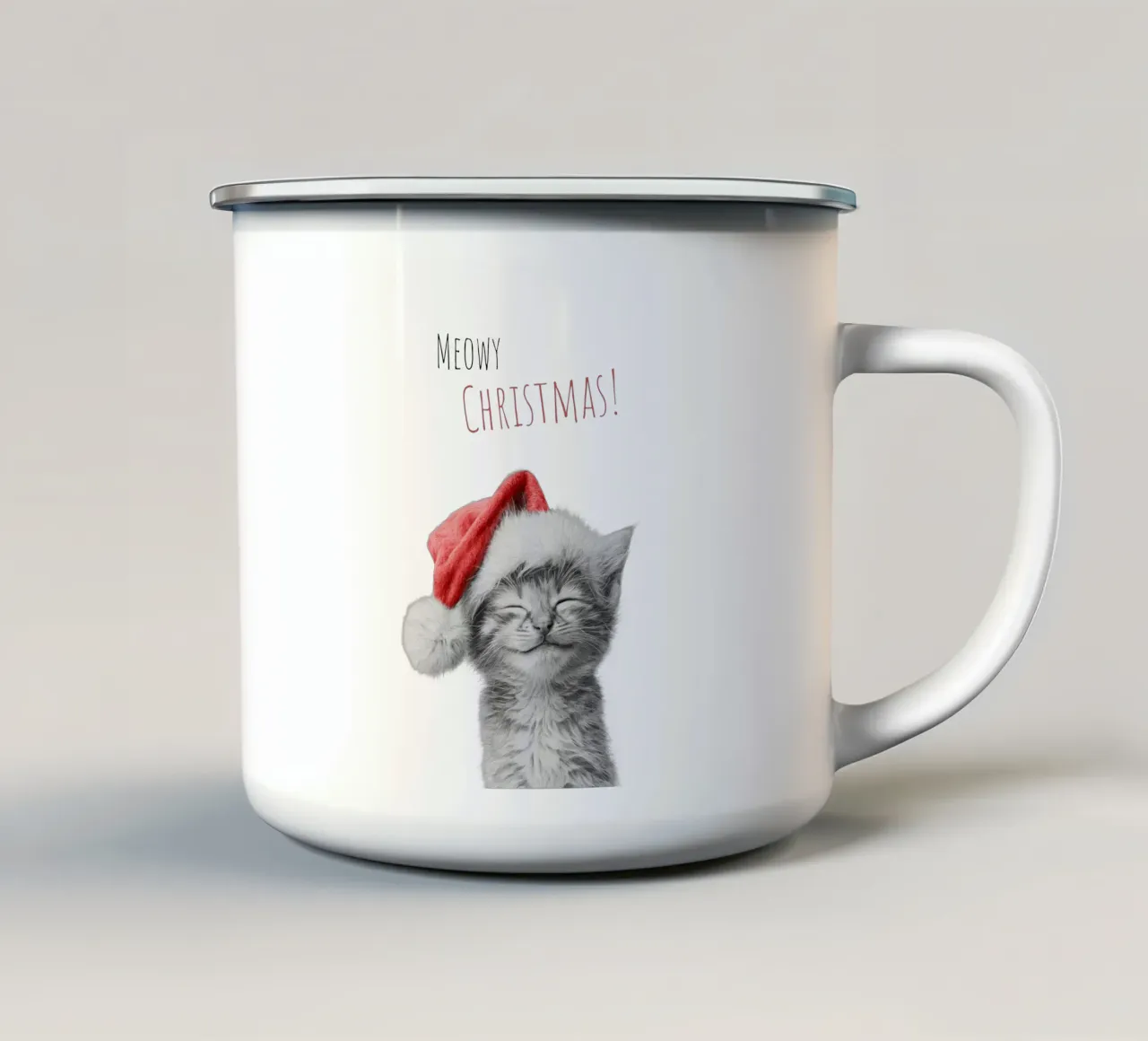 Un simpatico gattino di Natale tazza in smalto da Melanie Viola