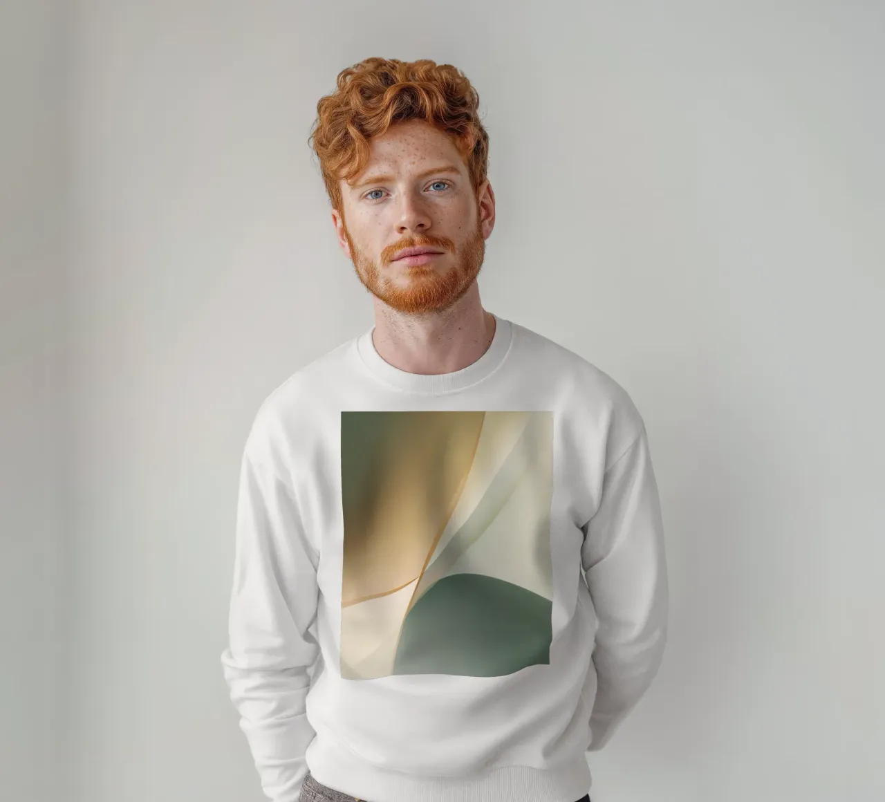 Soft Minimal Abstract in Sage and Sand Layers sweatshirt by StudioVO