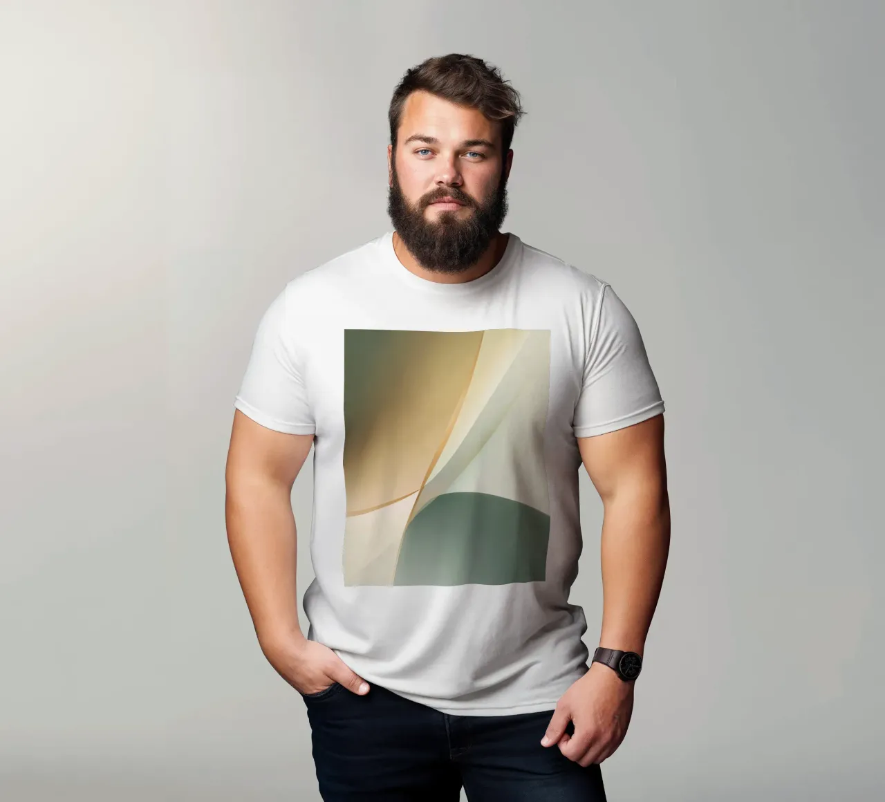 Soft Minimal Abstract in Sage and Sand Layers t-shirt by StudioVO