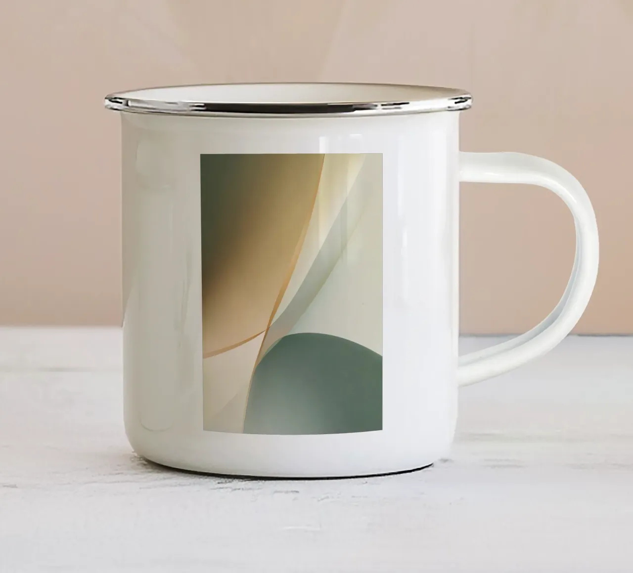 Soft Minimal Abstract in Sage and Sand Layers enamel mug by StudioVO