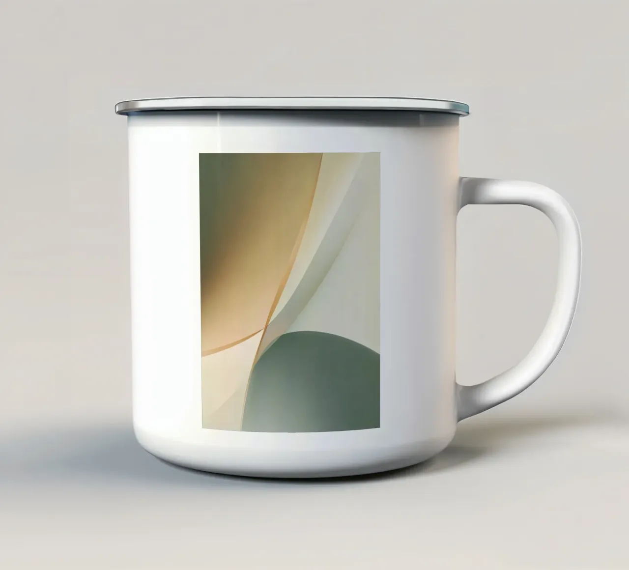 Soft Minimal Abstract in Sage and Sand Layers enamel mug by StudioVO