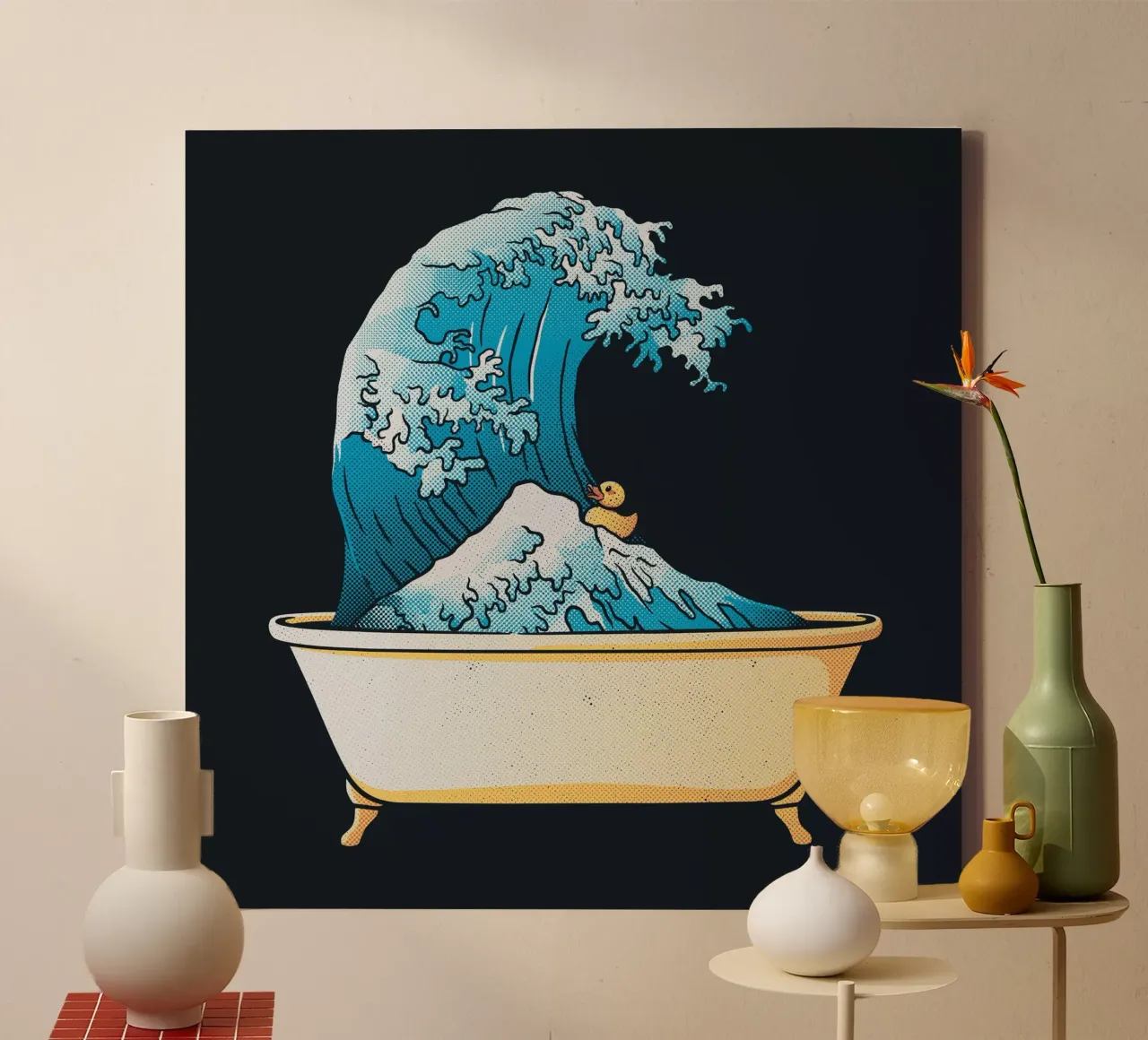 Vasca da bagno Kanagawa Wave tela con Cornice a cassetta da Tobe Fonseca