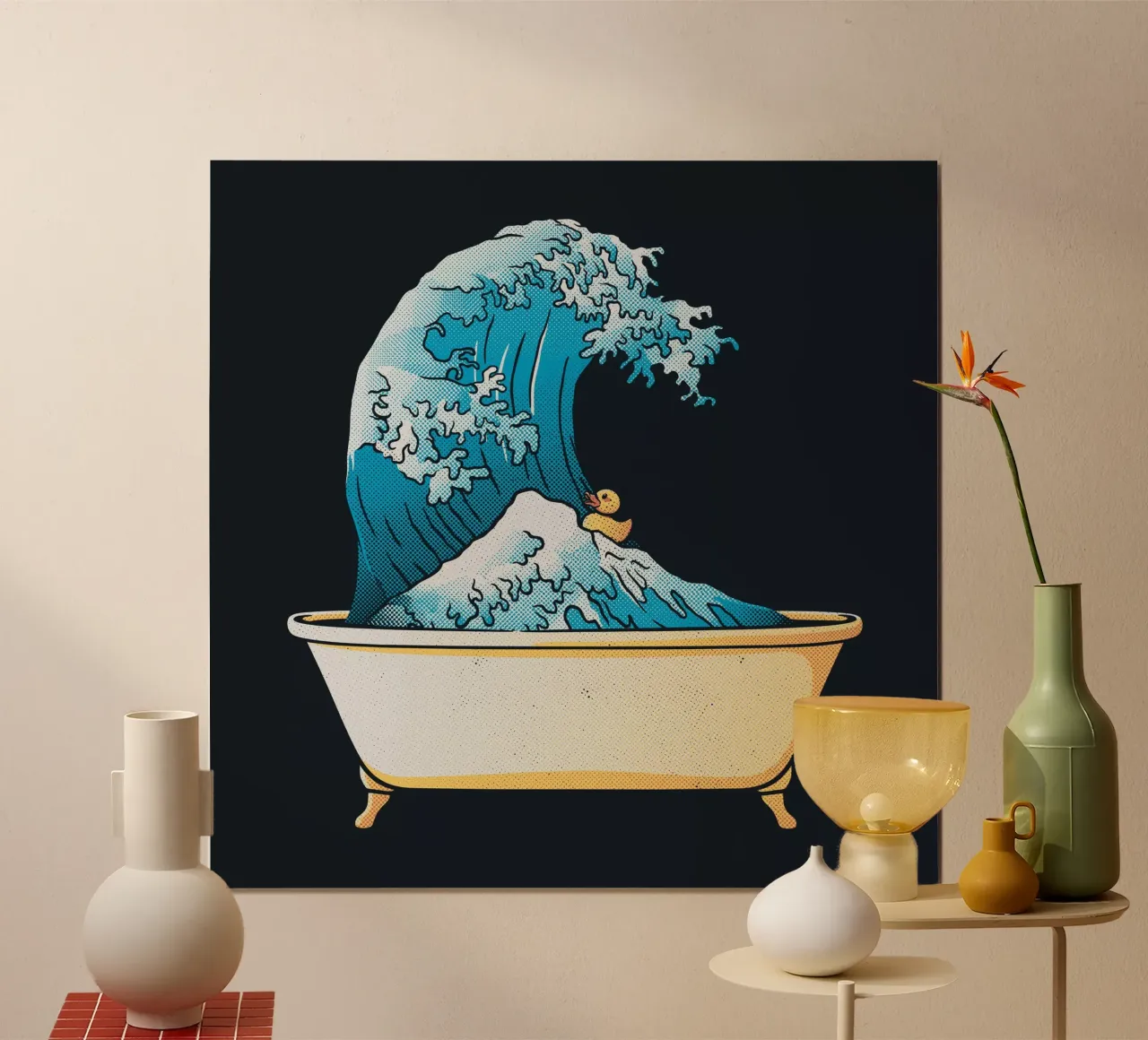 Vasca da bagno Kanagawa Wave poster con telaio in alluminio da Tobe Fonseca