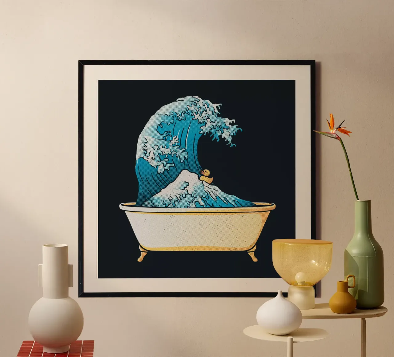 Vasca da bagno Kanagawa Wave poster con telaio in alluminio da Tobe Fonseca