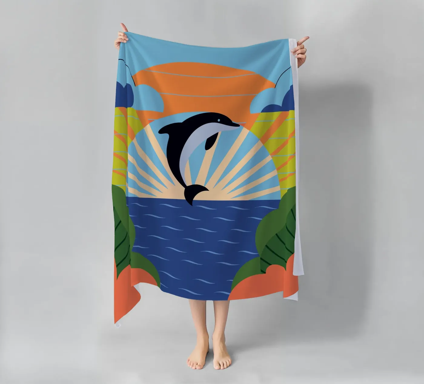 Dolfijn Zonsondergang strandhanddoek van PROTECT ANIMALS