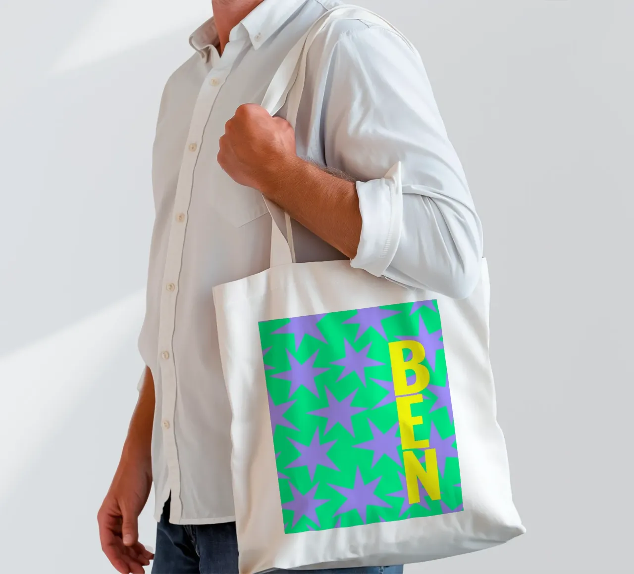 Stars all over - eigener Name/Text borsa in juta da Ohkimiko