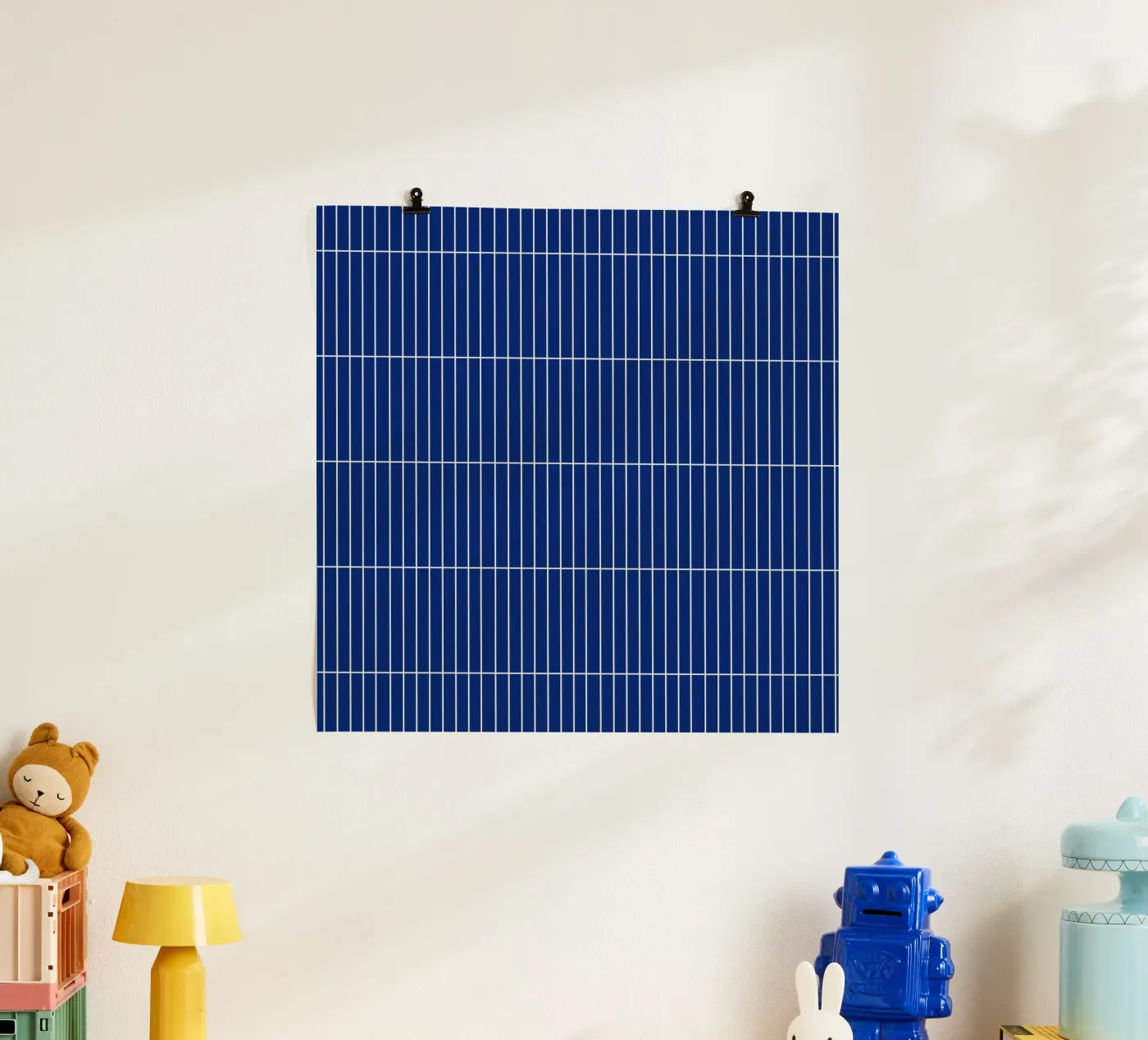 Wit rechthoekig raster op blauw poster van Timeless moderna