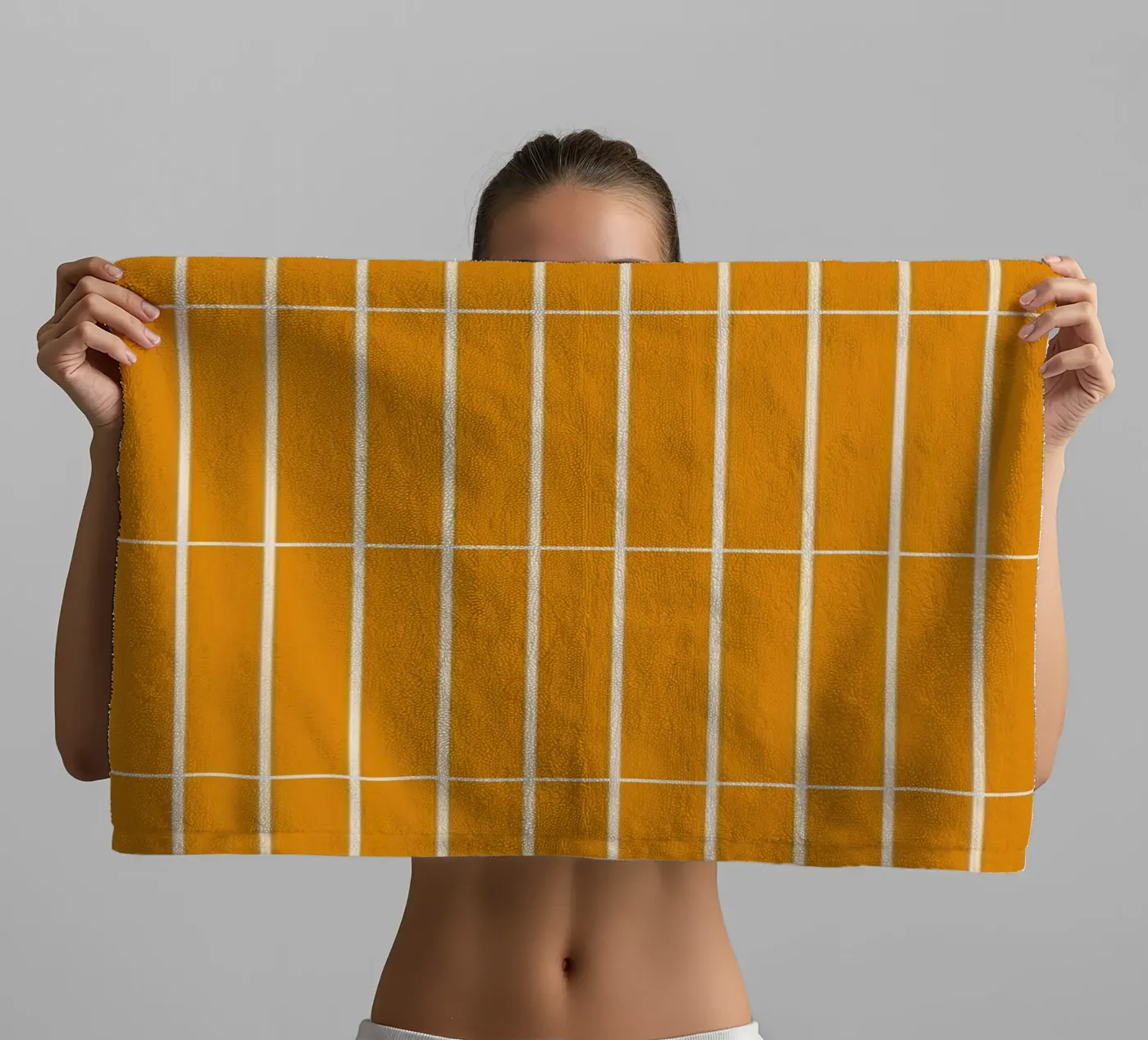 White Rectangular Grid on Yellow towel by Timeless moderna