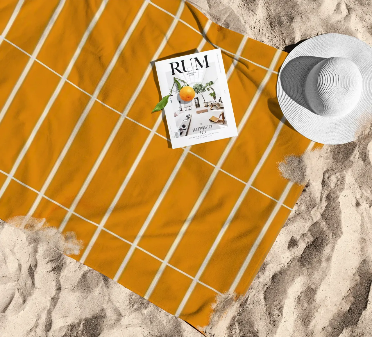 Griglia rettangolare bianca su giallo telo mare da Timeless moderna