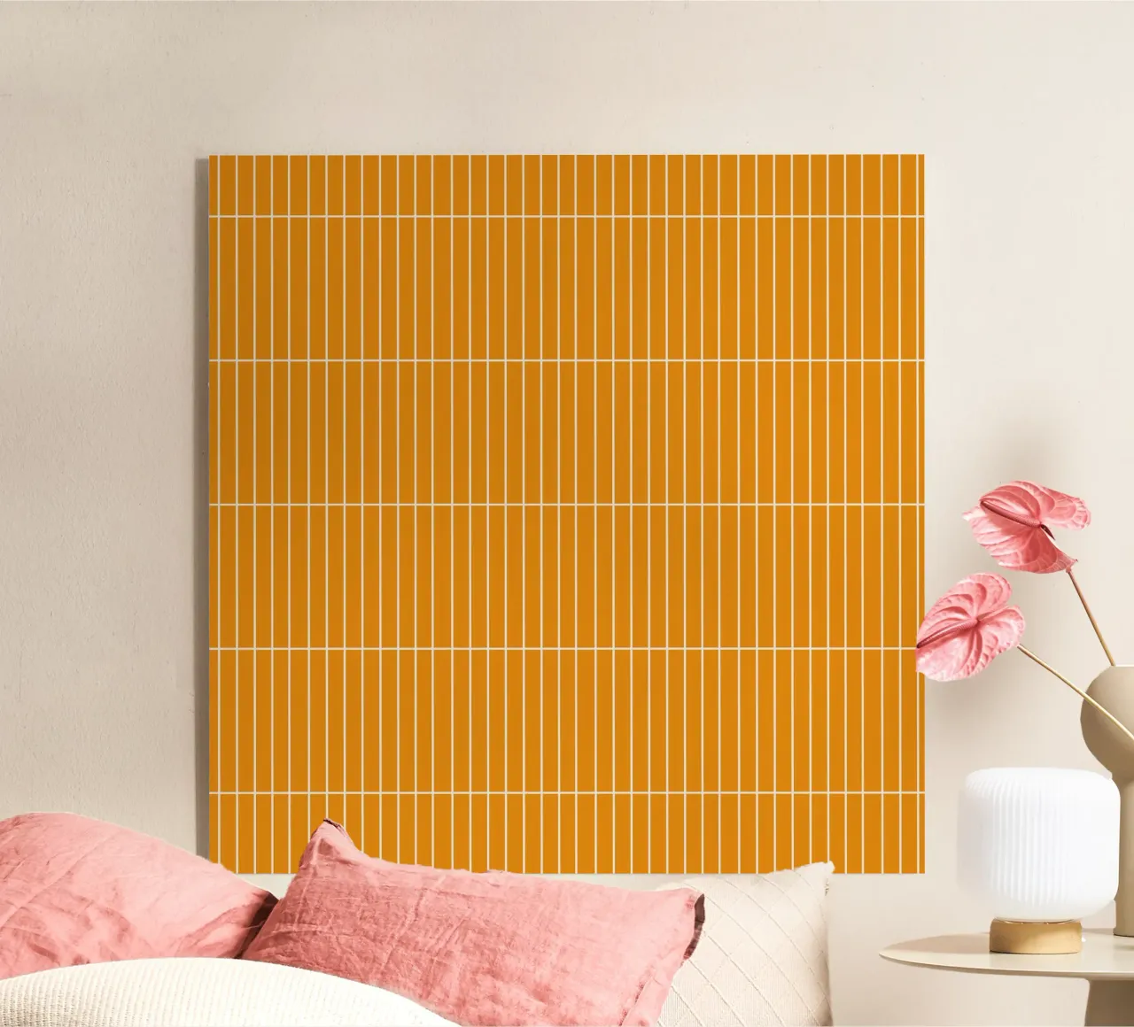 Wit rechthoekig raster op geel acryl van Timeless moderna