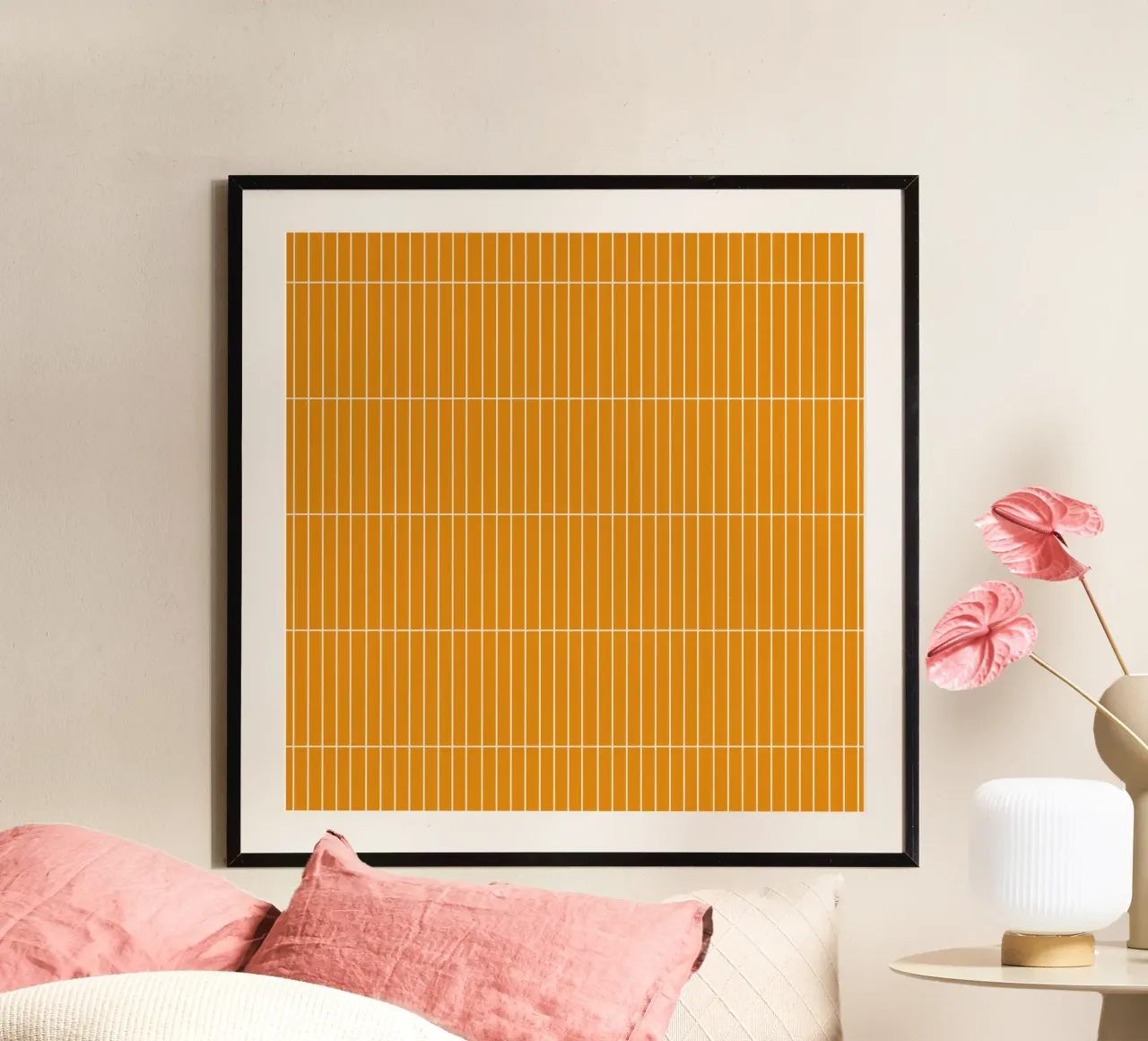 Wit rechthoekig raster op geel poster van Timeless moderna