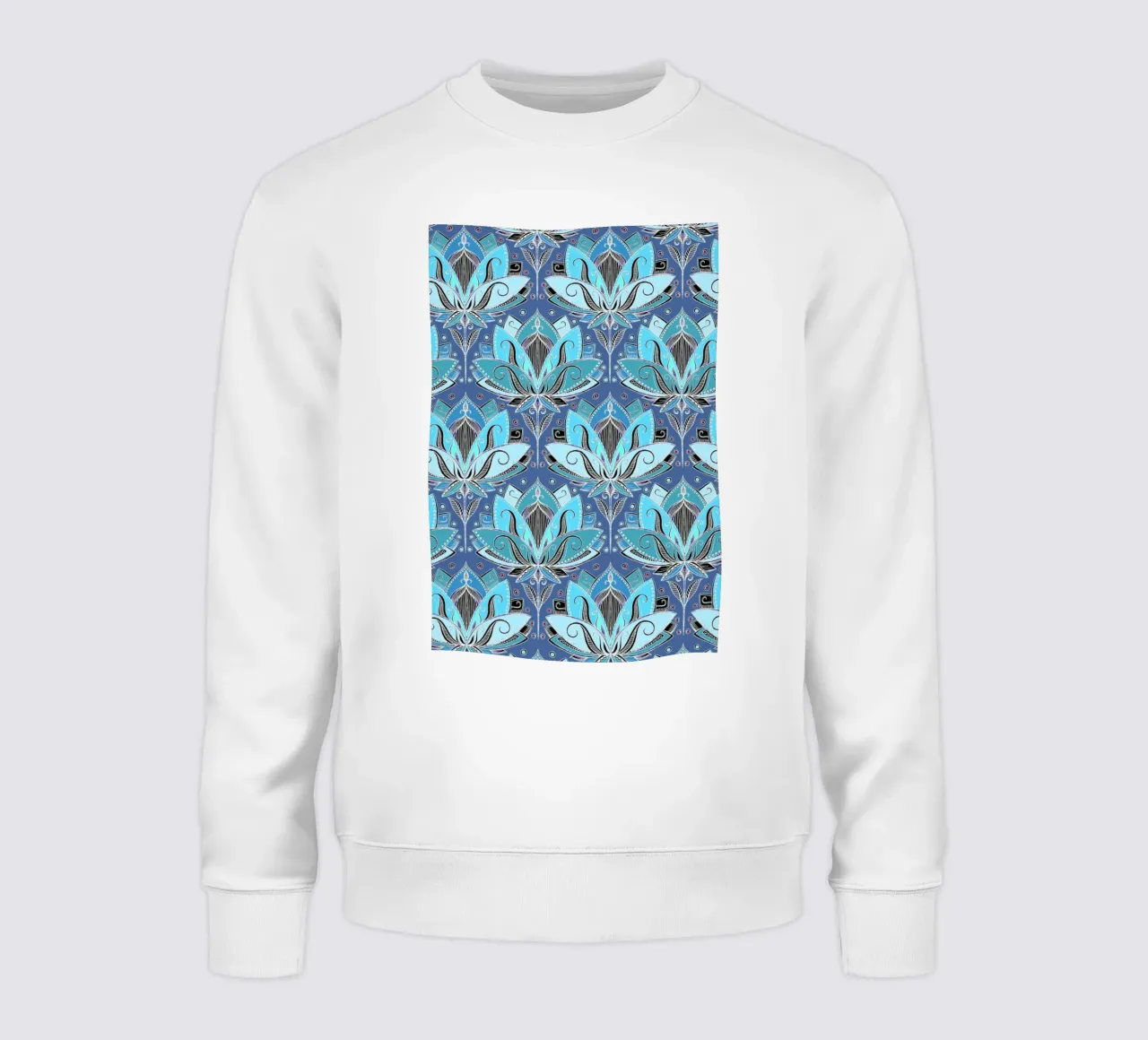 Art Deco Teal Lotus Pattern sweatshirt by Micklyn Le Feuvre