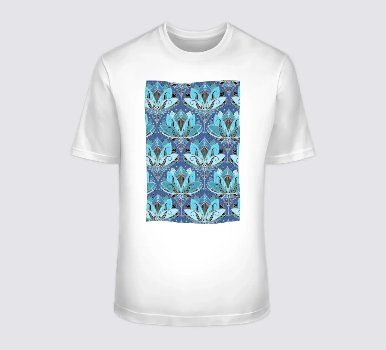 Art Deco Teal Lotus Pattern t-shirt da Micklyn Le Feuvre