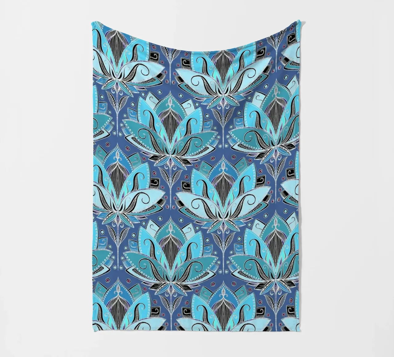 Art Deco Teal Lotus Pattern coperta in pile da Micklyn Le Feuvre