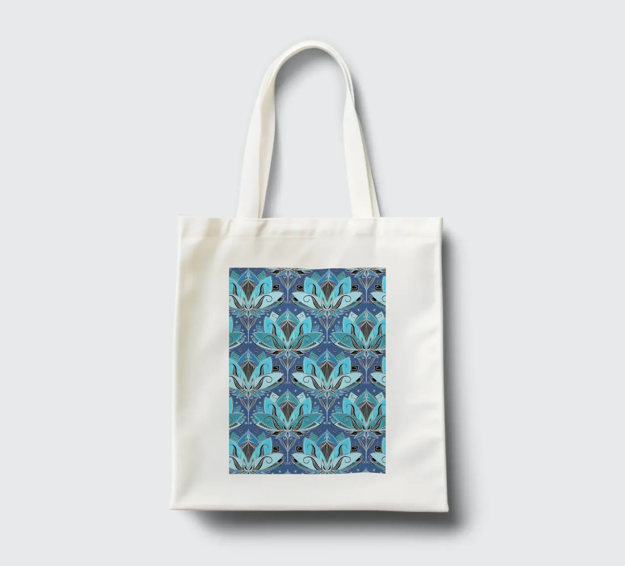 Art Deco Teal Lotus Pattern borsa in juta da Micklyn Le Feuvre