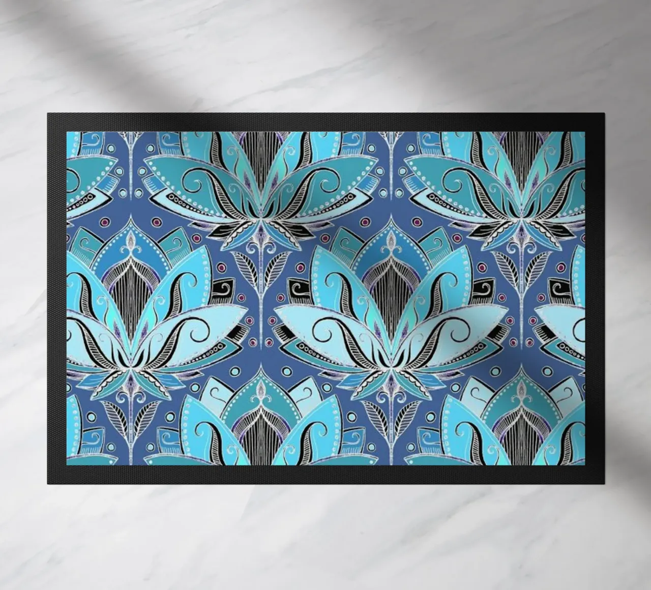 Art Deco Teal Lotus Pattern zerbino da Micklyn Le Feuvre