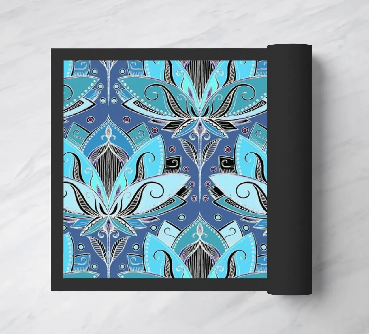 Art Deco Teal Lotus Pattern zerbino da Micklyn Le Feuvre