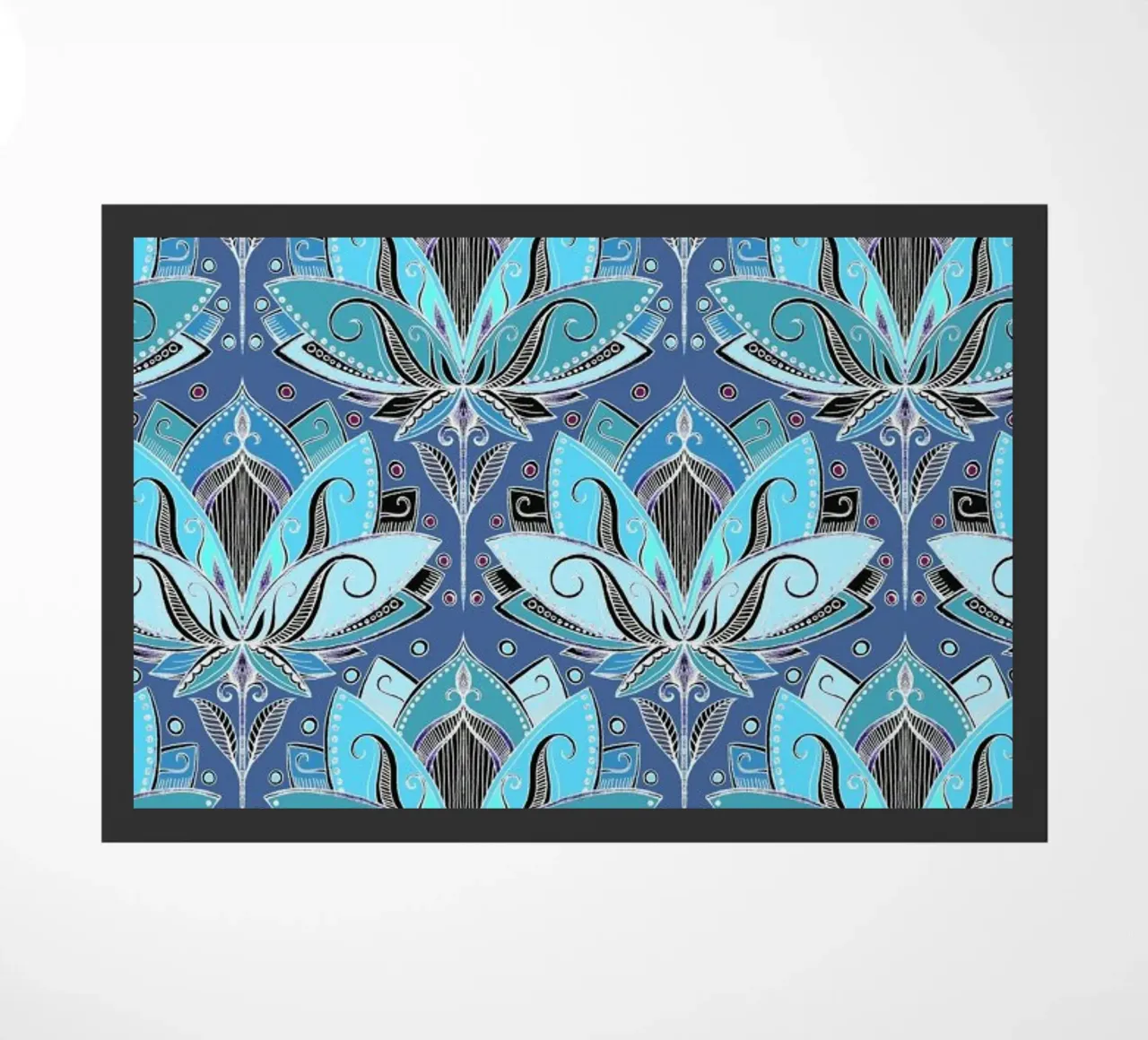 Art Deco Teal Lotus Pattern zerbino da Micklyn Le Feuvre