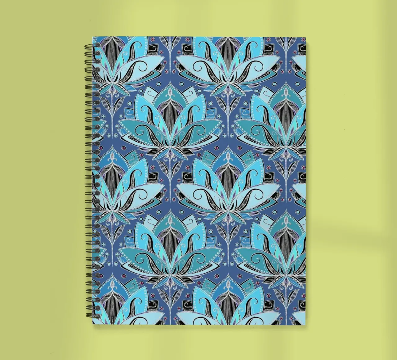 Art Deco Teal Lotus Pattern spiral notebook by Micklyn Le Feuvre