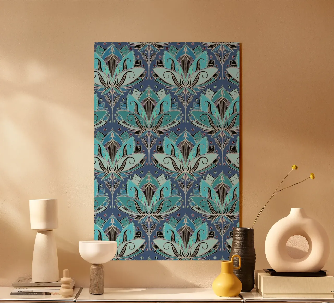 Art Deco Teal Lotus Pattern plexiglass da Micklyn Le Feuvre