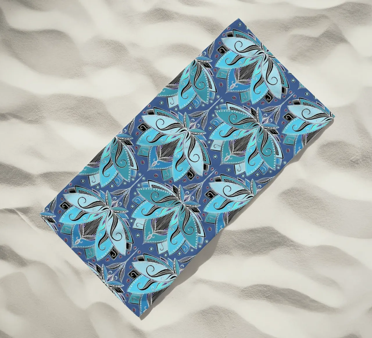 Art Deco Teal Lotus Pattern telo mare da Micklyn Le Feuvre