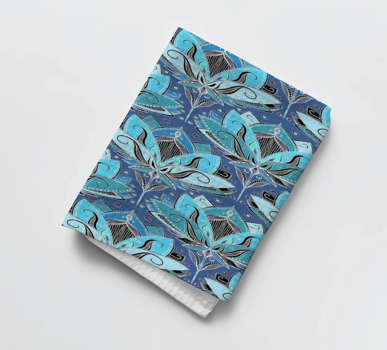Art Deco Teal Lotus Pattern canovaccio da cucina da Micklyn Le Feuvre