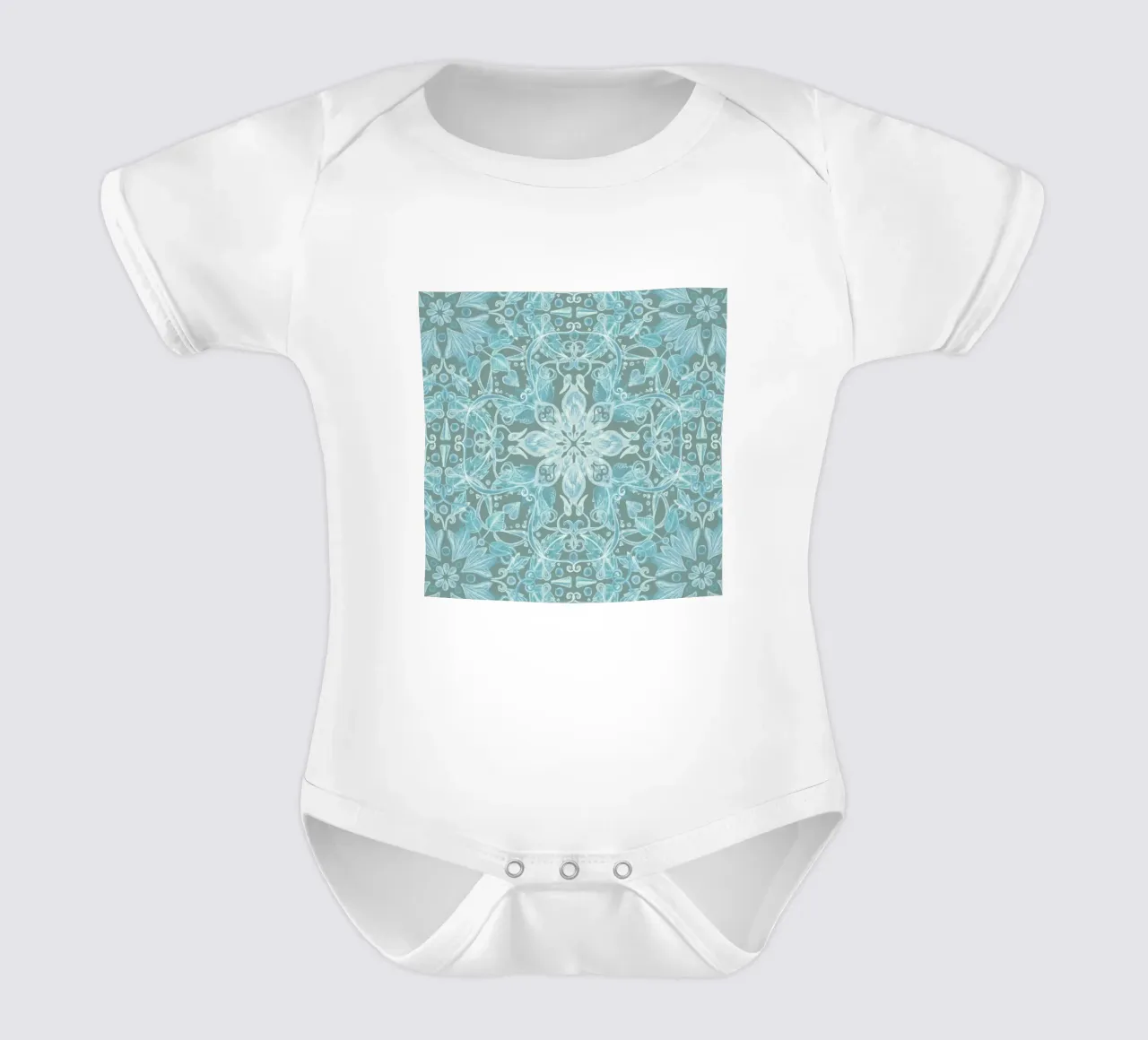 Soft Blue & Grey Floral Pattern body neonato maniche corte da Micklyn Le Feuvre