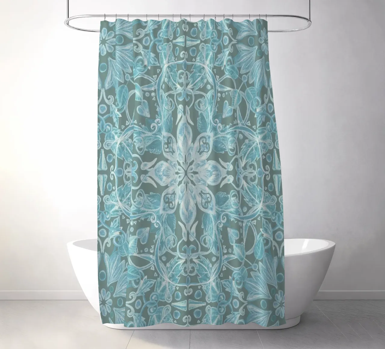 Soft Blue & Grey Floral Pattern shower curtain by Micklyn Le Feuvre
