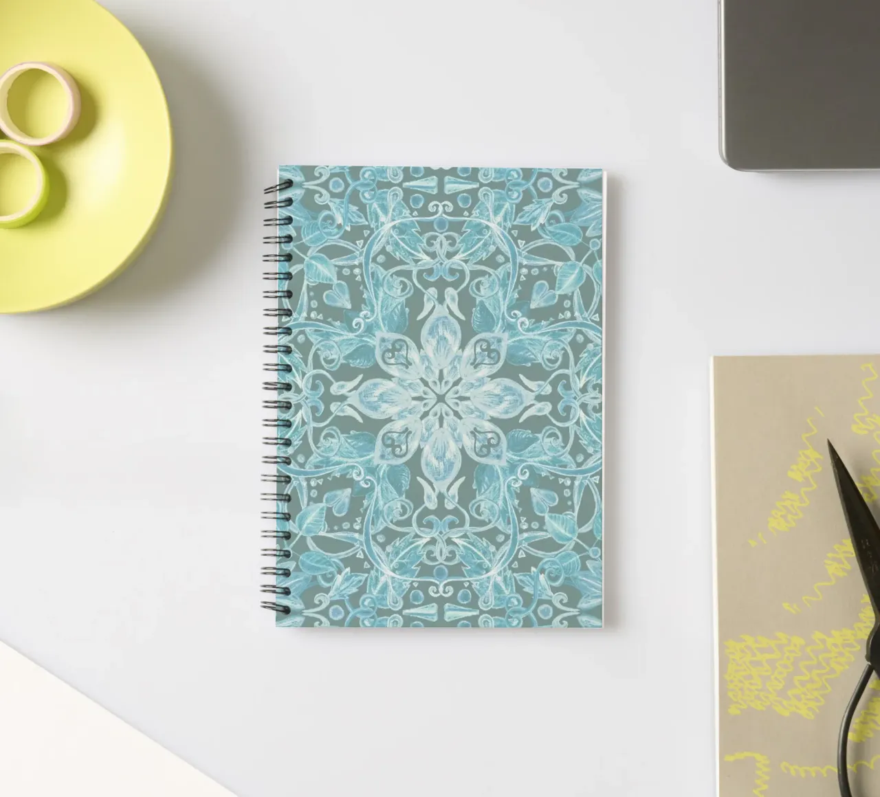 Soft Blue & Grey Floral Pattern spiral notebook by Micklyn Le Feuvre