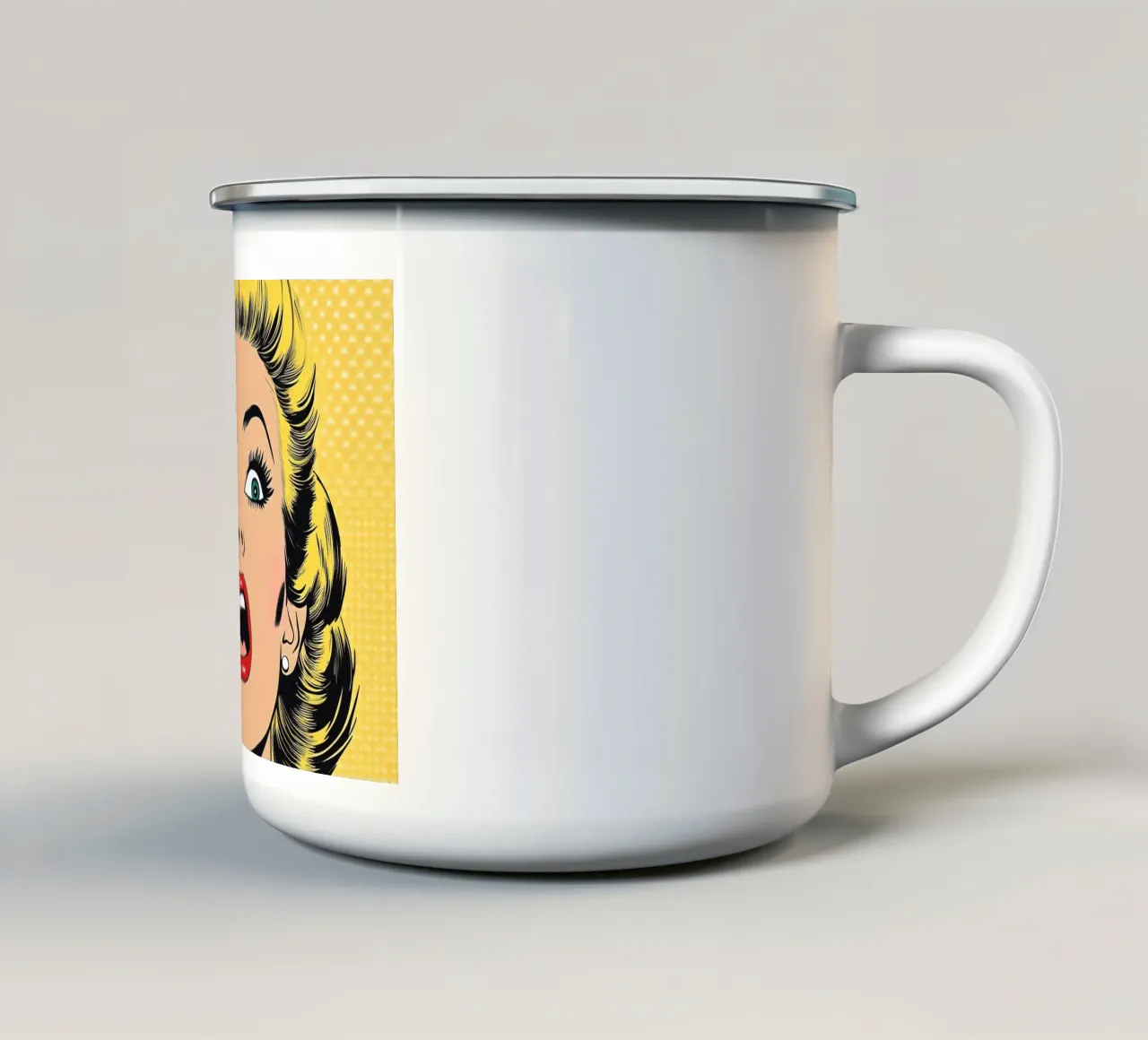 Bionda scioccata tazza in smalto da M-Ulrich-Digital Art