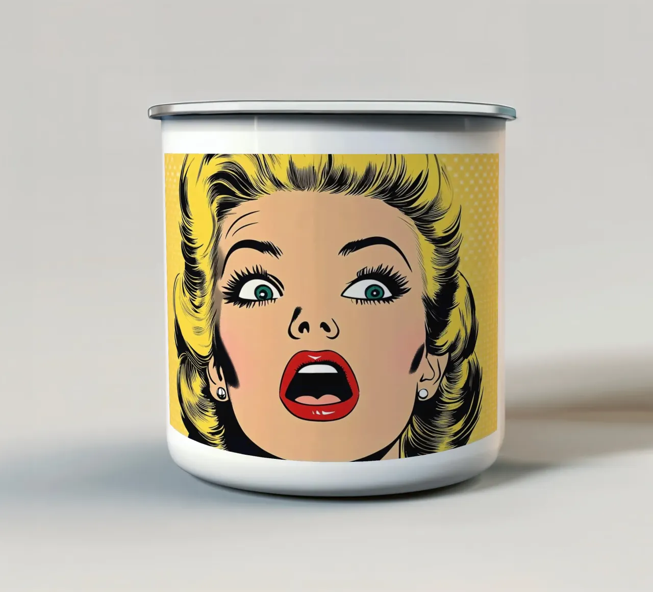 Bionda scioccata tazza in smalto da M-Ulrich-Digital Art