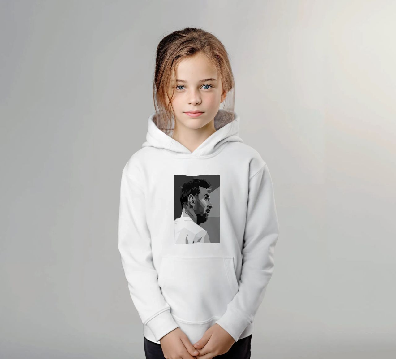 Messi Monochrome Style WPAP felpa bambino con cappuccio da KP Artwork