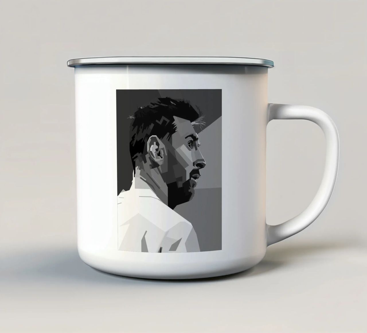 Messi Monochrome Style WPAP emaille mok van KP Artwork