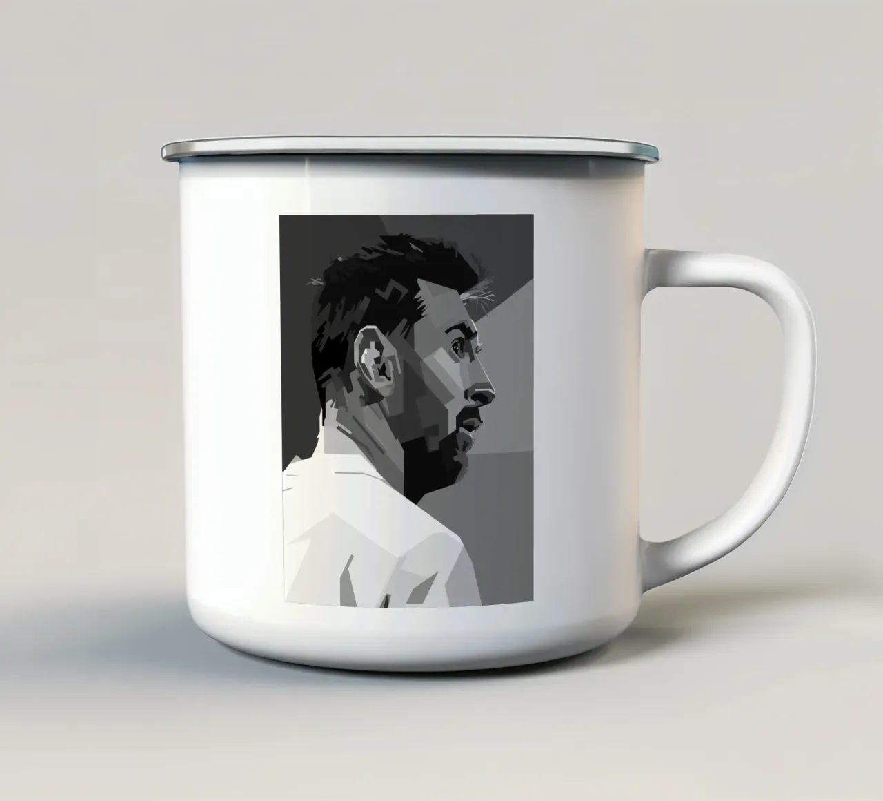 Messi Monochrome Style WPAP mug en émail de KP Artwork