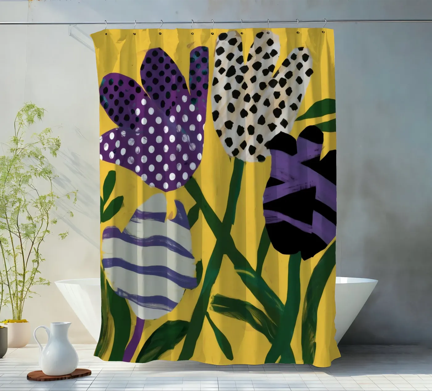 Abstraktes Garten-Patchwork Duschvorhang von Sky Velour