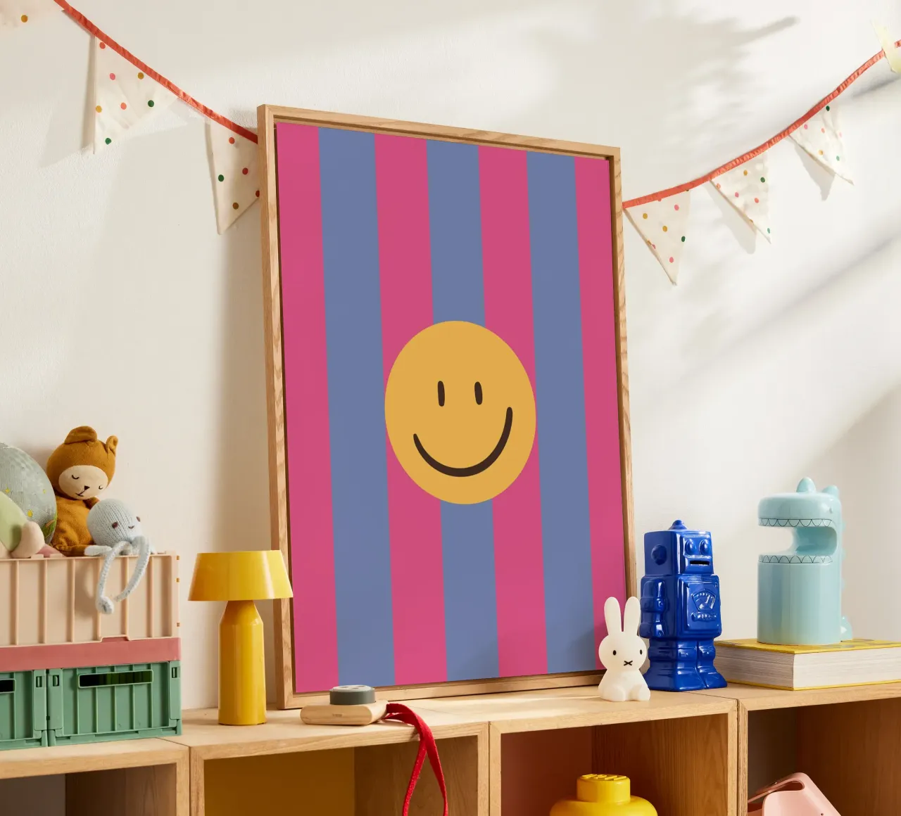 Pink-blue stripes | smiley | smile acrylic glass by HummelBär