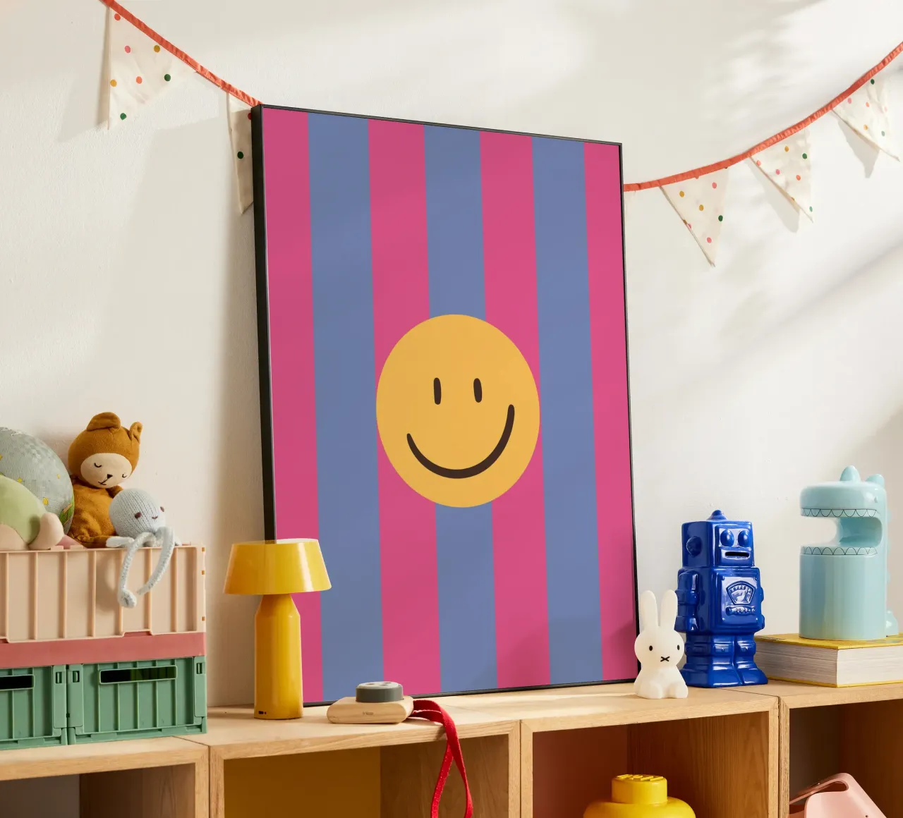 Pink-blue stripes | smiley | smile Alu-Dibond von HummelBär