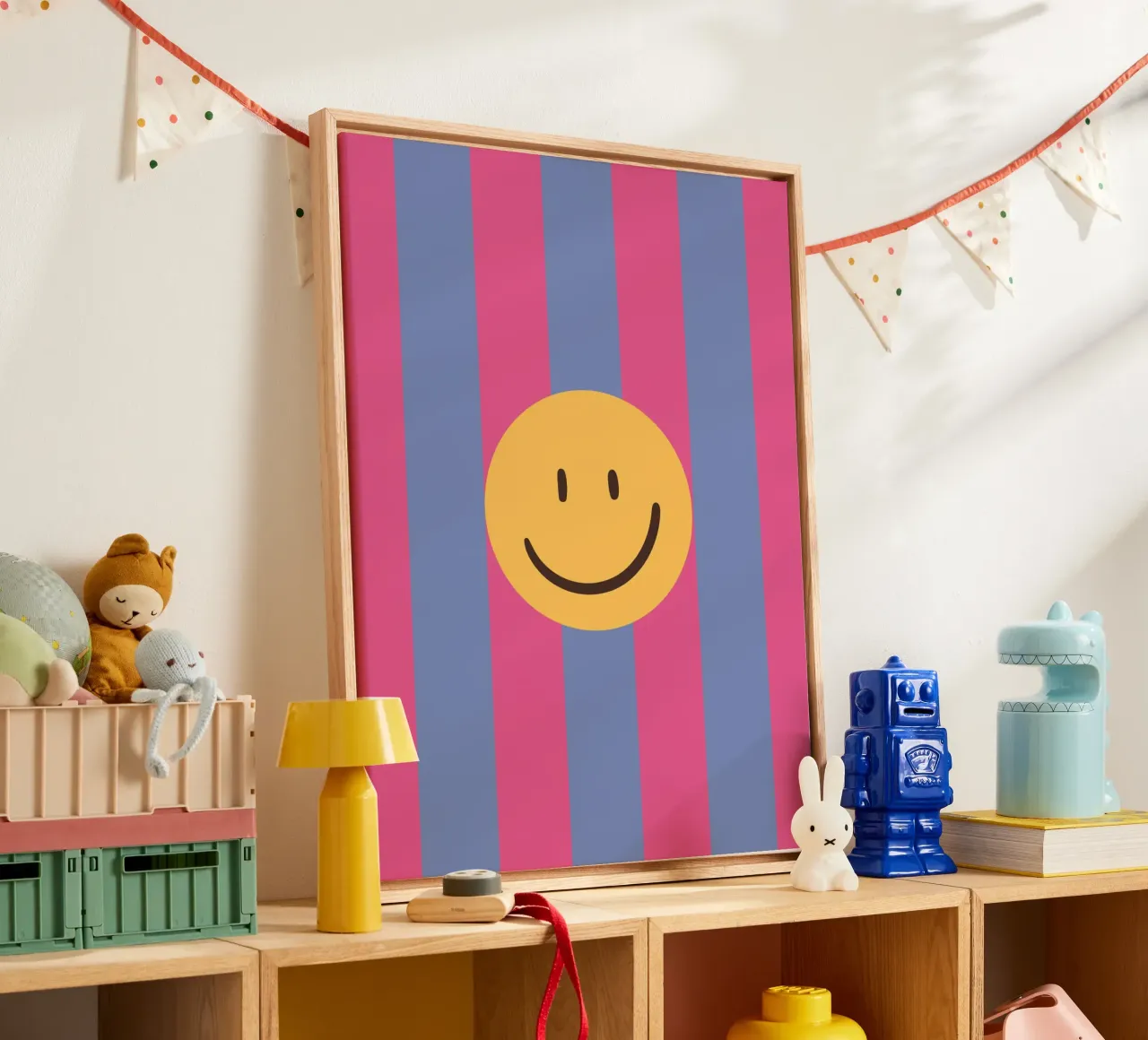 Pink-blue stripes | smiley | smile canvas by HummelBär