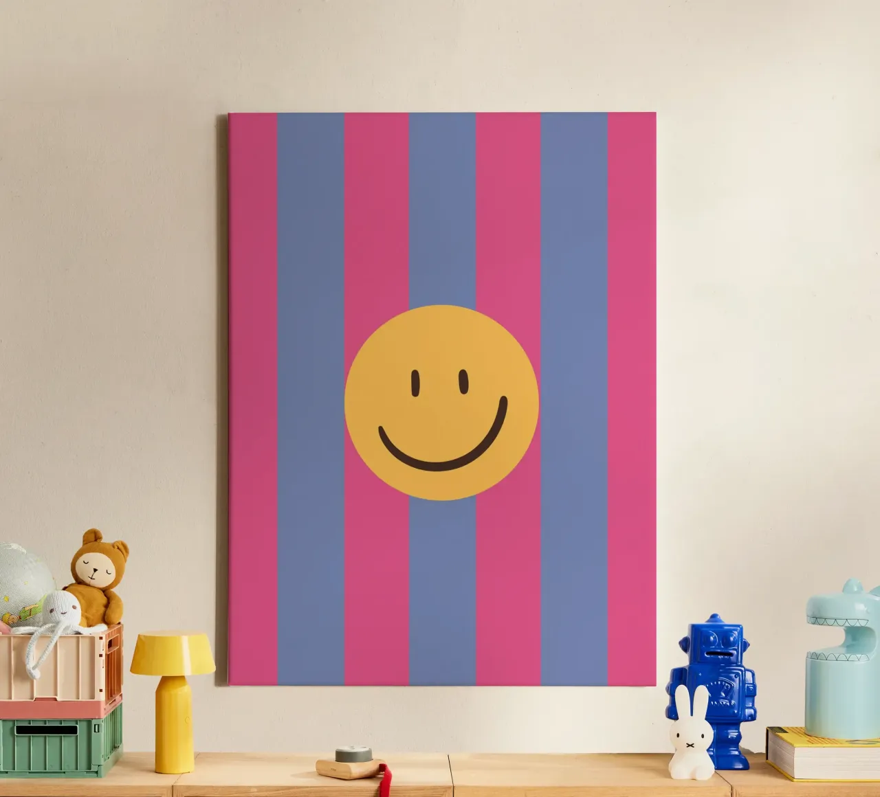 Pink-blue stripes | smiley | smile canvas by HummelBär