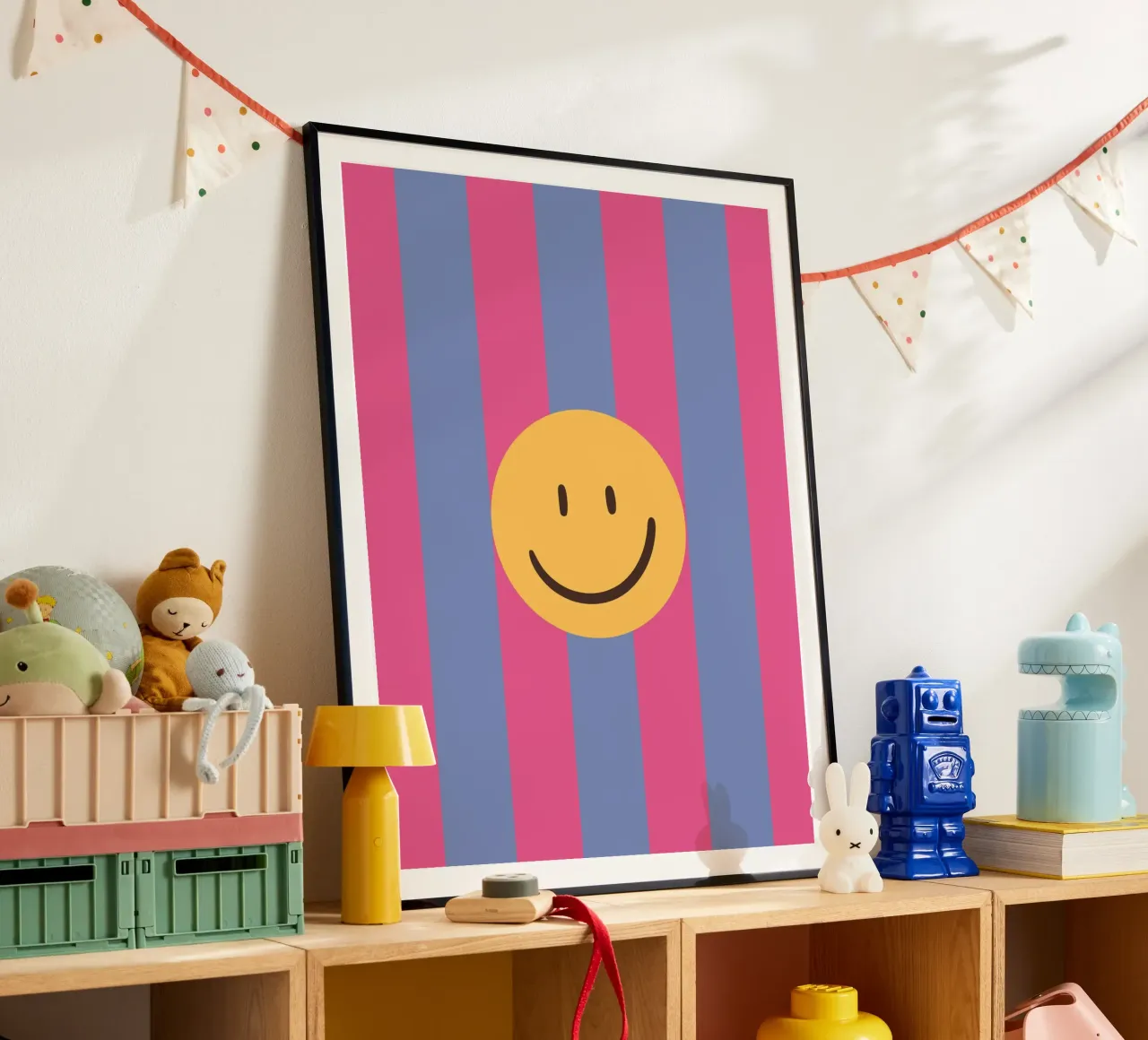 Pink-blue stripes | smiley | smile poster by HummelBär
