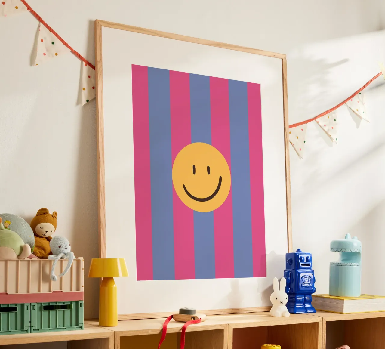 Pink-blue stripes | smiley | smile poster by HummelBär