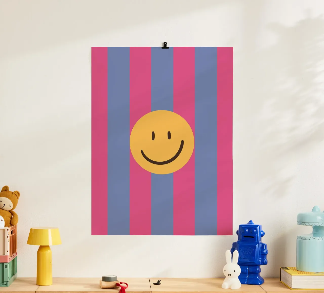Pink-blue stripes | smiley | smile poster by HummelBär