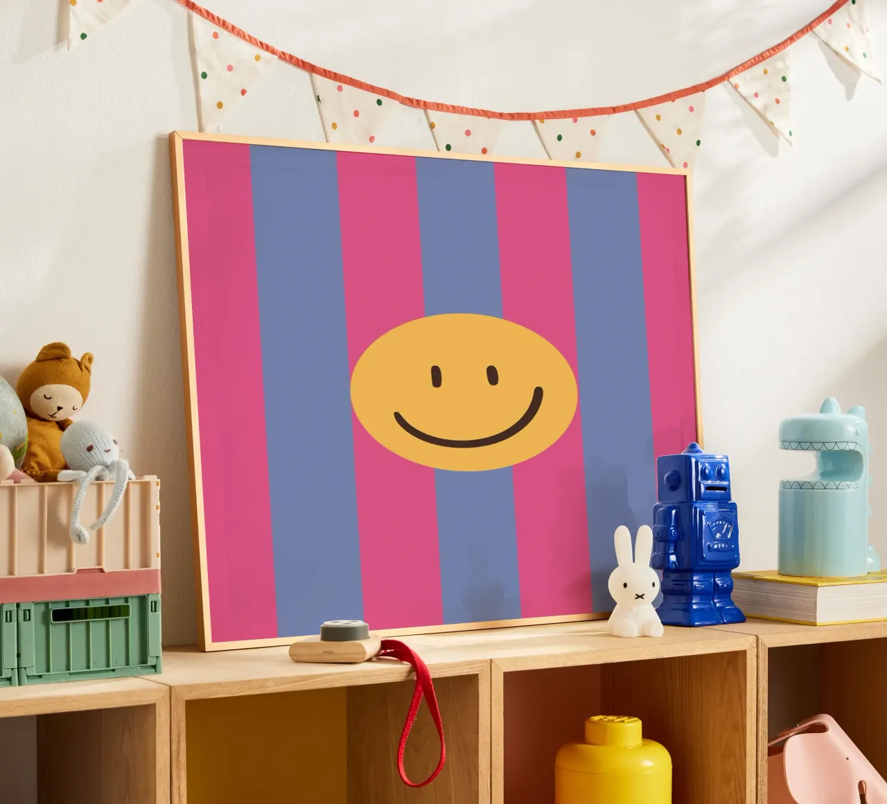 Pink-blue stripes | smiley | smile poster by HummelBär