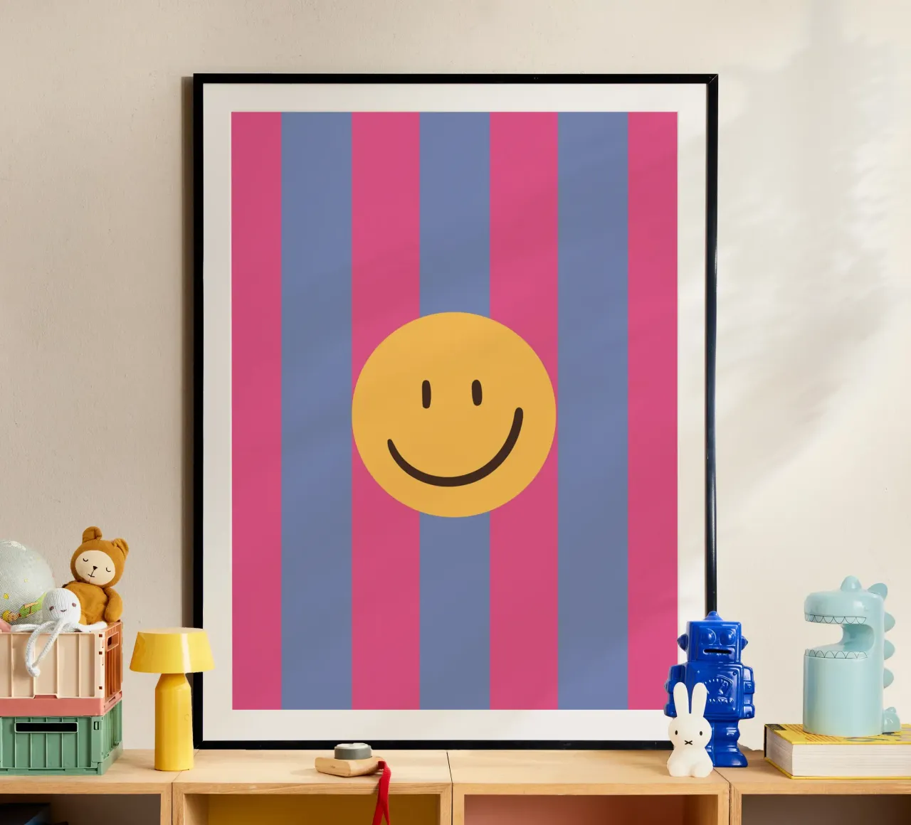 Pink-blue stripes | smiley | smile poster by HummelBär