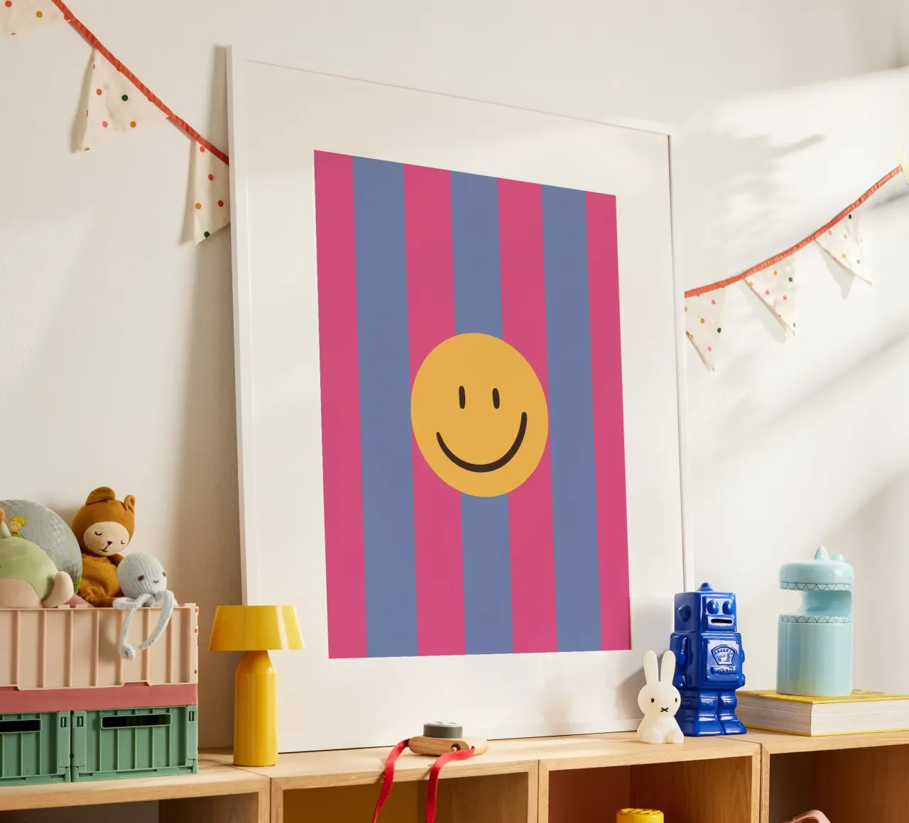 Pink-blue stripes | smiley | smile poster by HummelBär