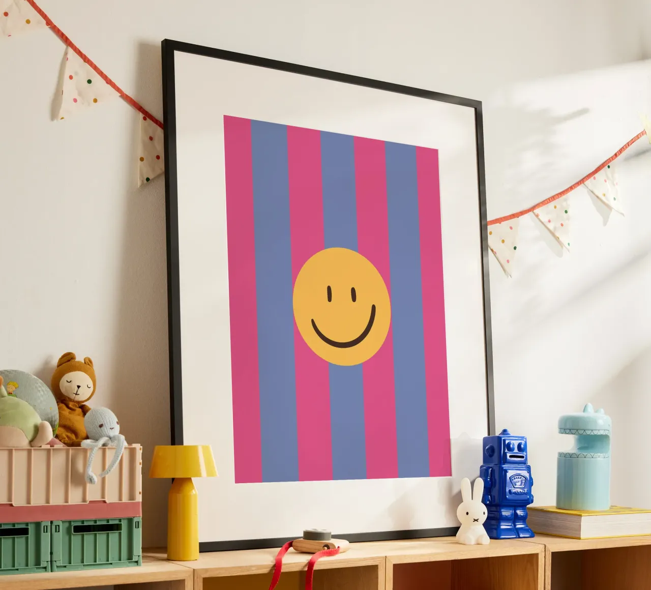 Pink-blue stripes | smiley | smile poster by HummelBär