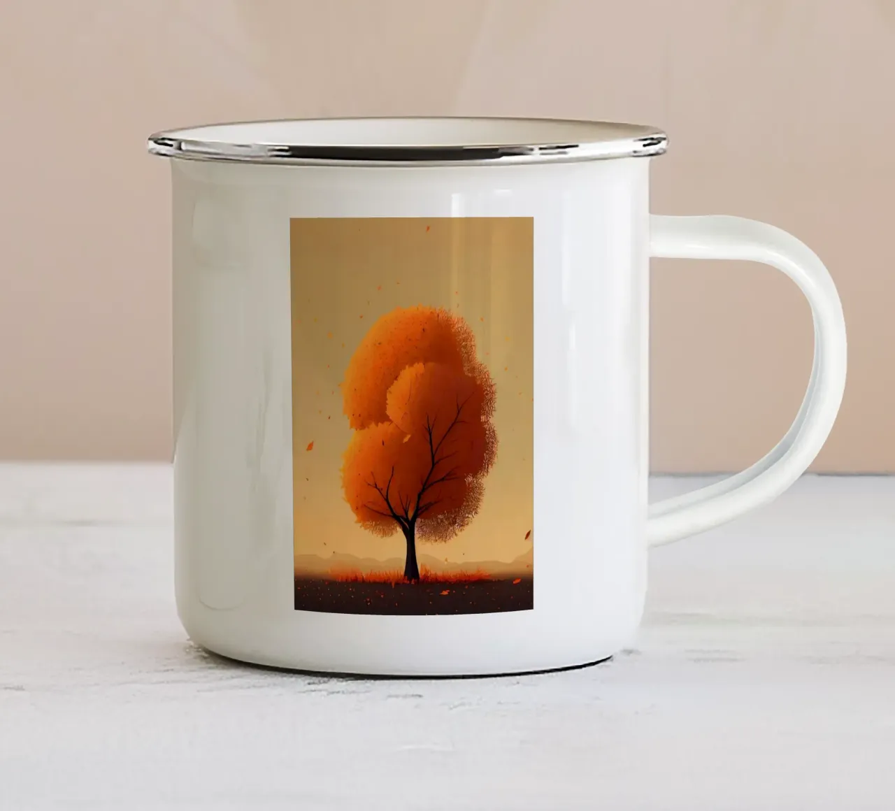 yellow tree in the sunset tazza in smalto da scoten