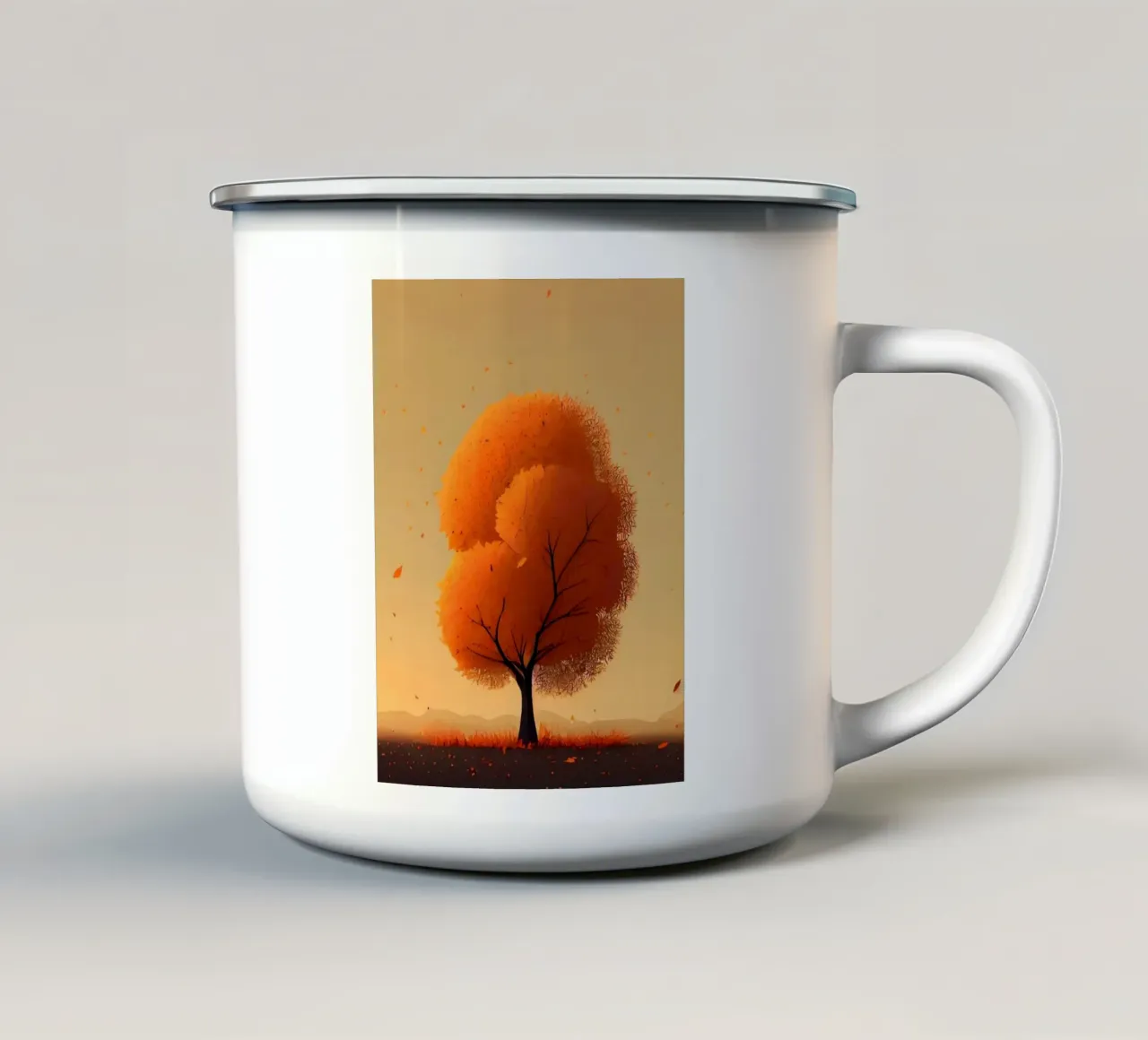 yellow tree in the sunset tazza in smalto da scoten