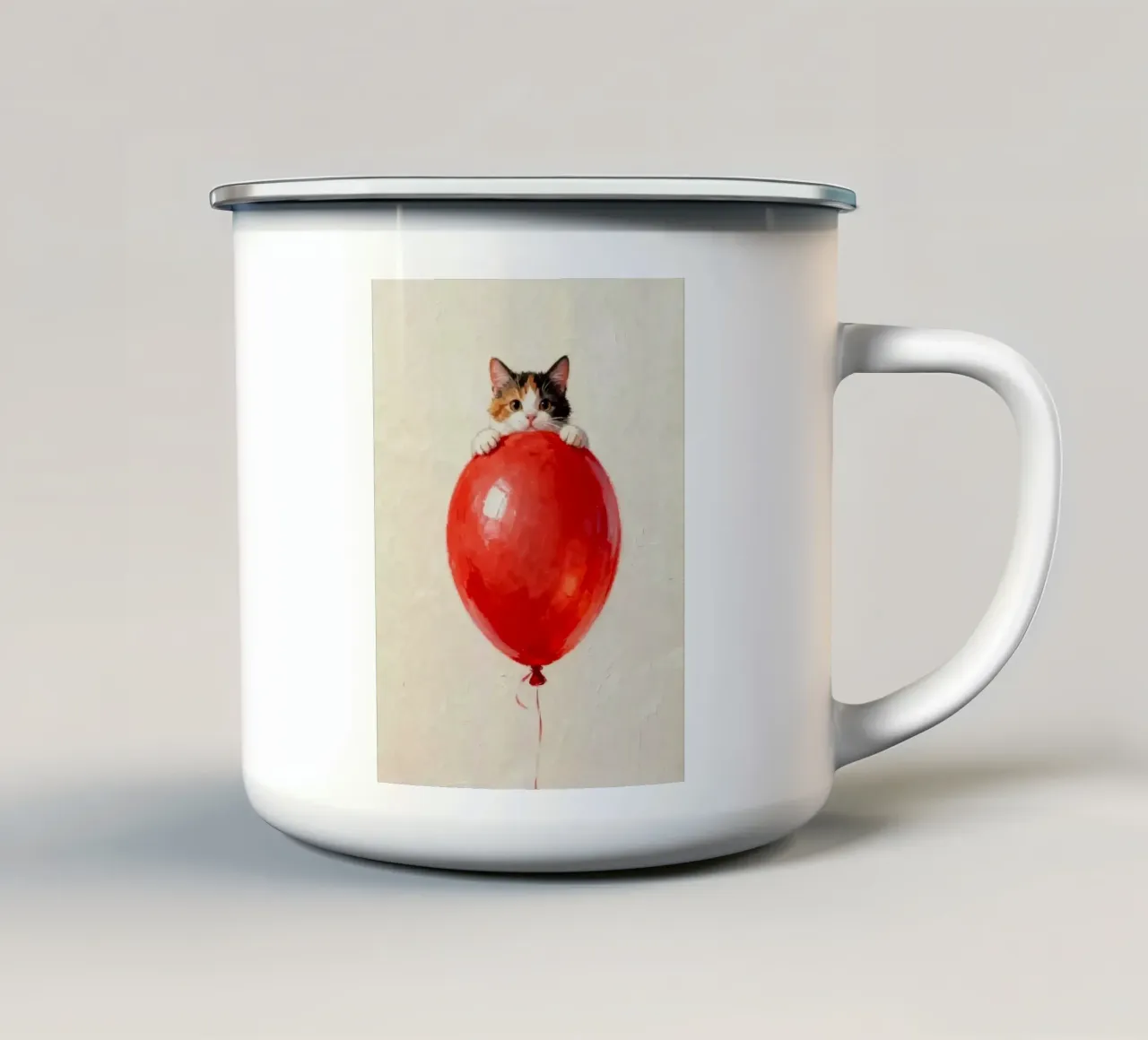 cat with balloon tazza in smalto da scoten