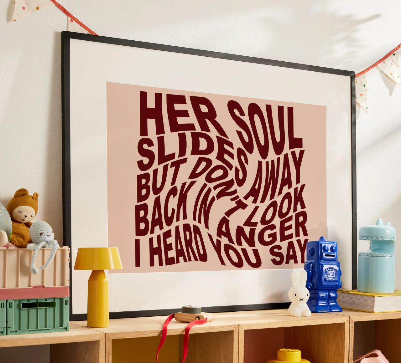 Non guardate indietro con rabbia poster con telaio in legno da Gunawan Rb